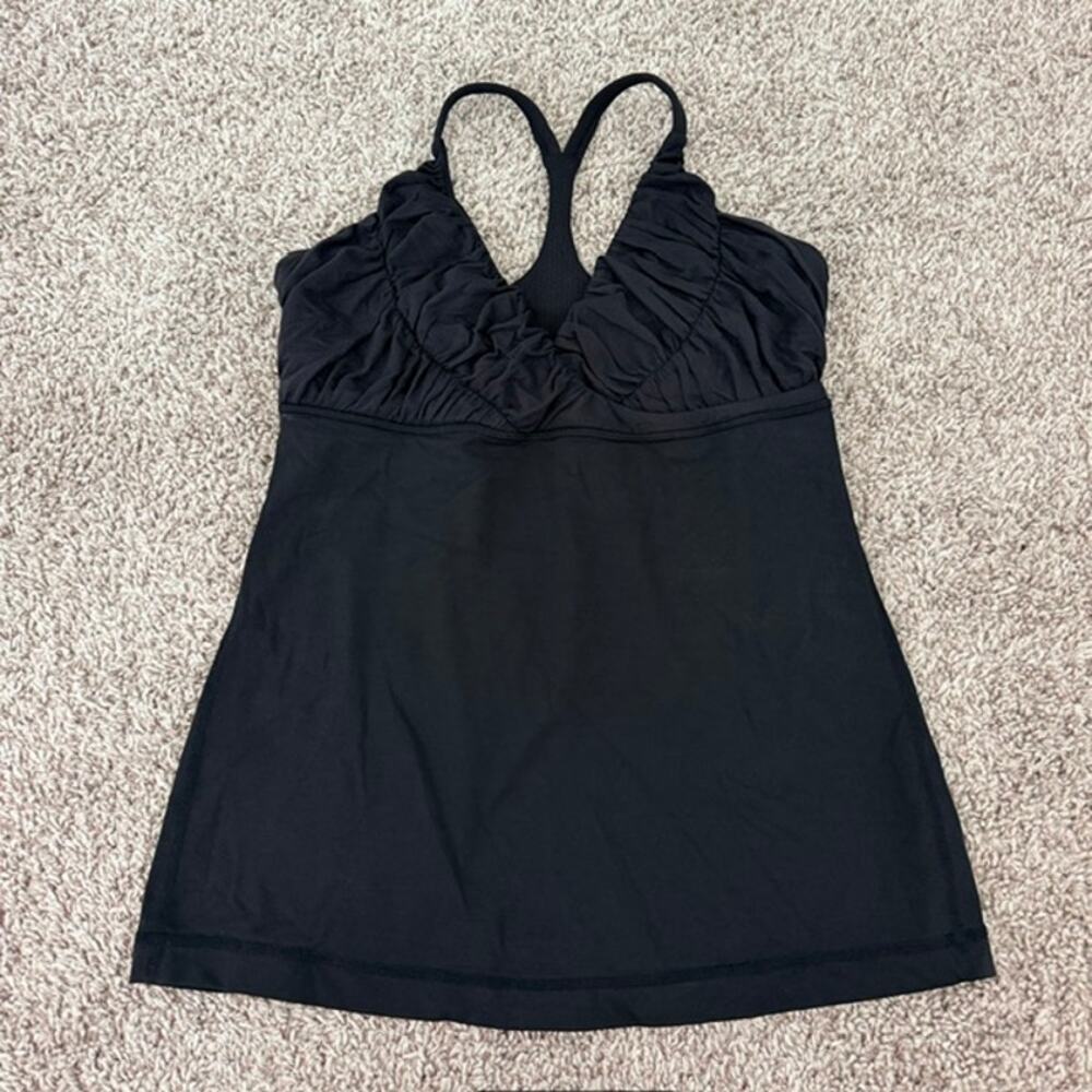 Lululemon Pure Balance Tank Women's 8 Black Racerback Shelf Bra Ruched Neckline